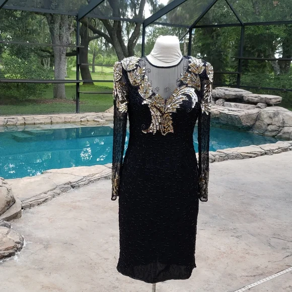 vintage beaded cocktail dress Ever-Pretty ever CABARET|Sequin Drop Shoulder Sleeve Beaded Formal Dress Flapper Dress In Sky Blue Size 20